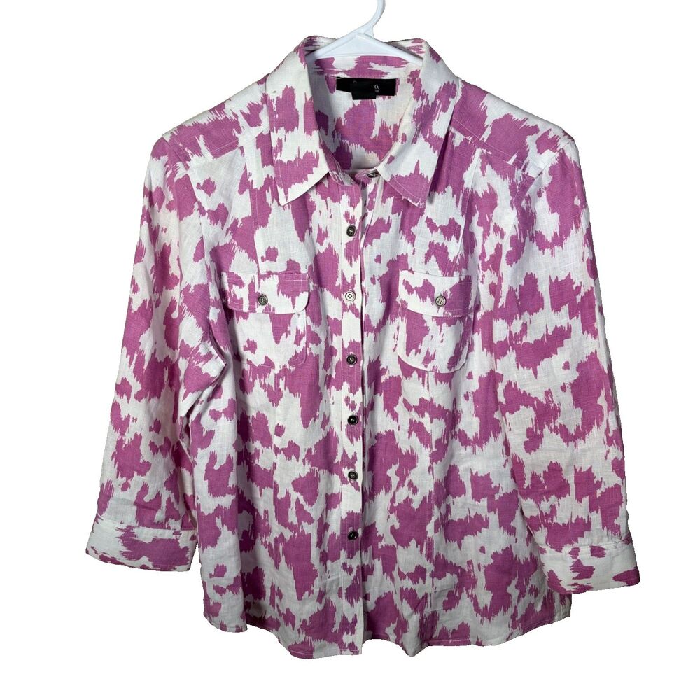 Style & Co Jacket Women's Petite 12 Purple Button Up 3/4 Sleeve Collared Top